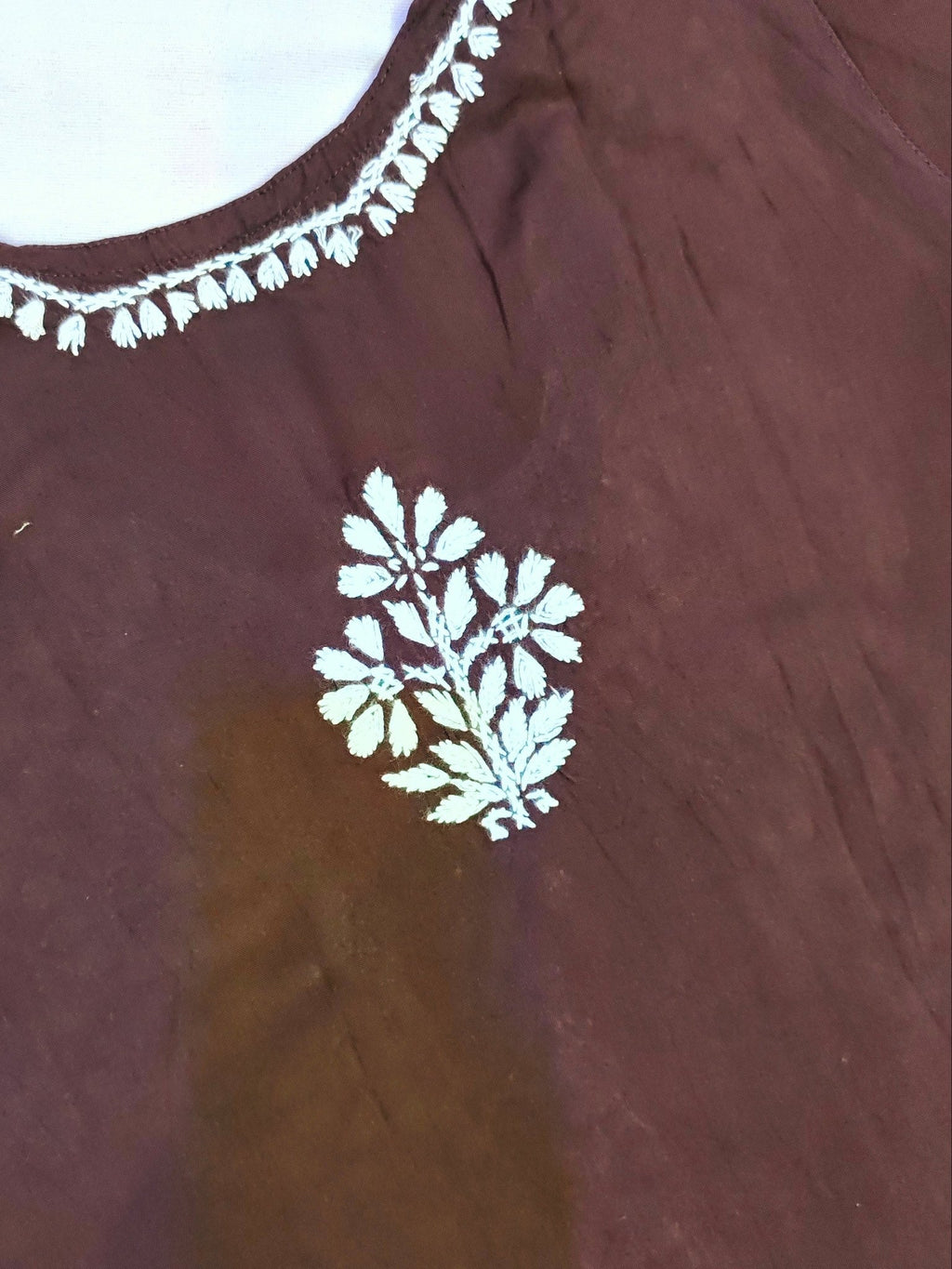 Rayon Handcrafted Chikankari Short Kurta - Caramel brown - ADNEET