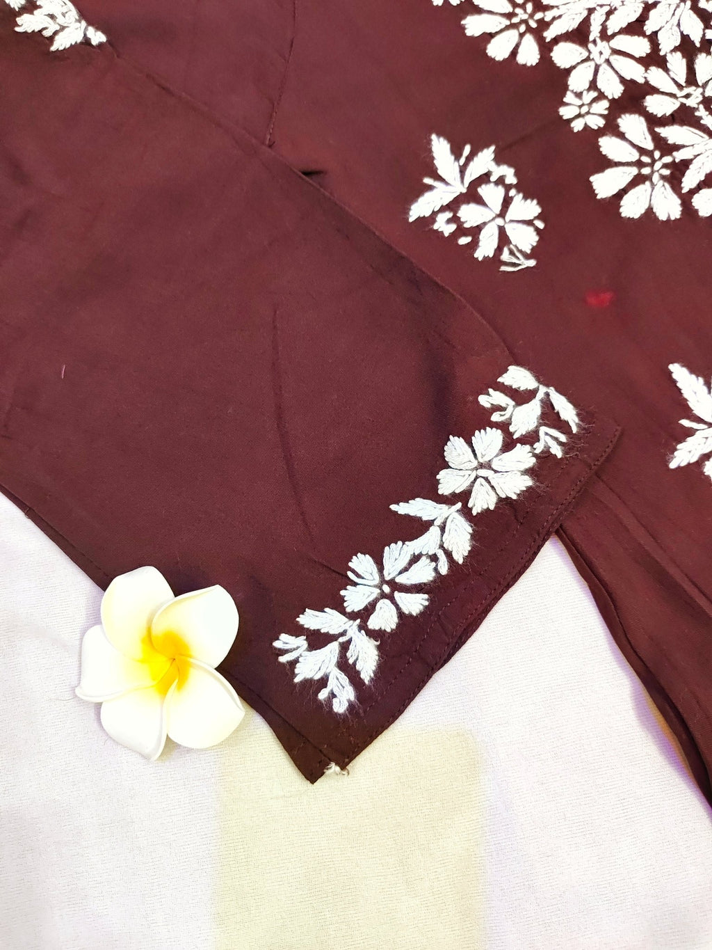 Rayon Handcrafted Chikankari Short Kurta - Caramel brown - ADNEET