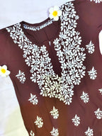 Rayon Handcrafted Chikankari Short Kurta - Caramel brown - ADNEET