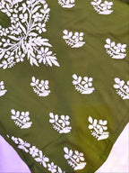 Rayon Handcrafted Chikankari Short Kurta - Olive Green - ADNEET