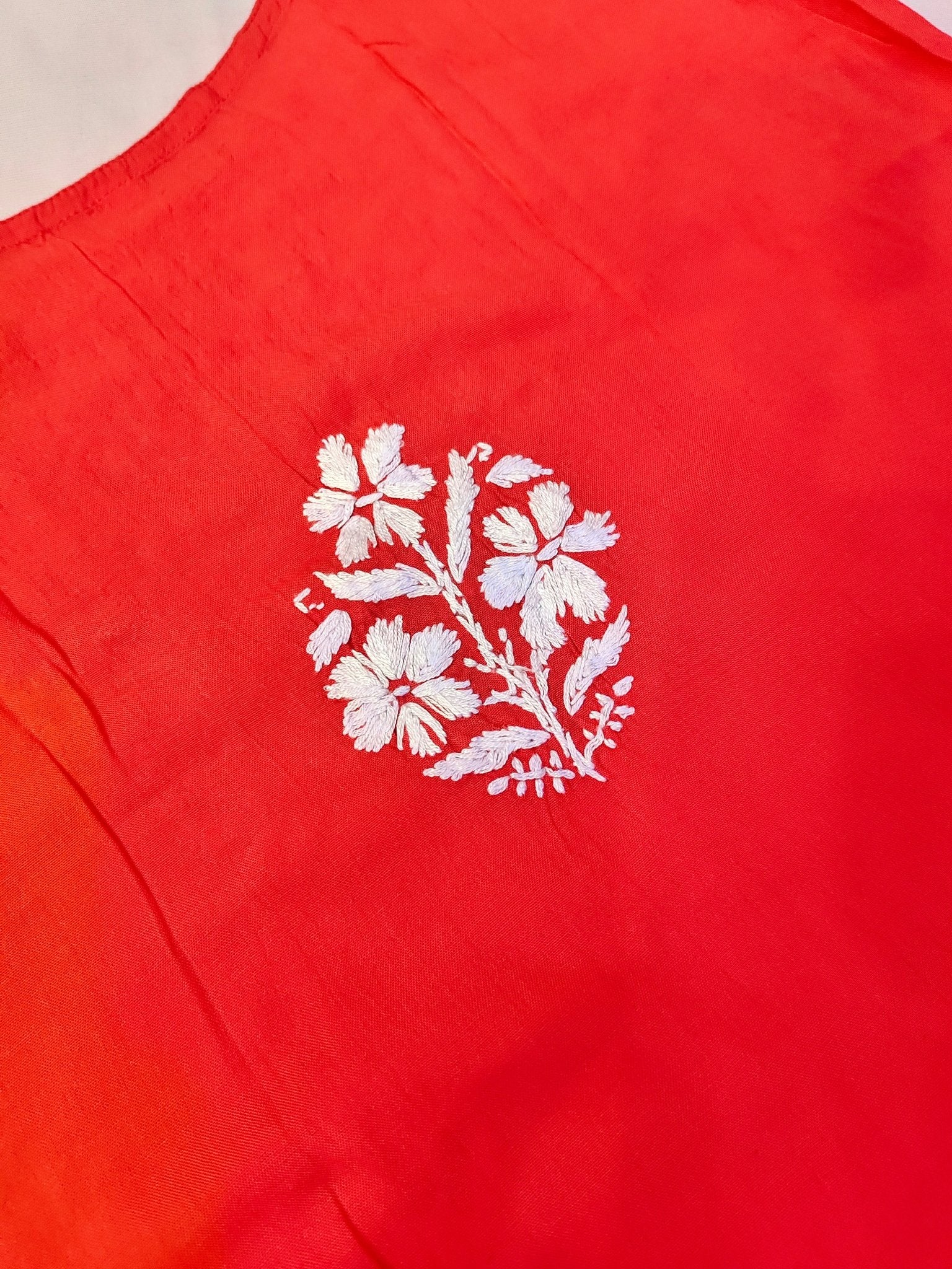 Rayon Handcrafted Strappy Chikankari Short Kurta - Crimson Red - ADNEET