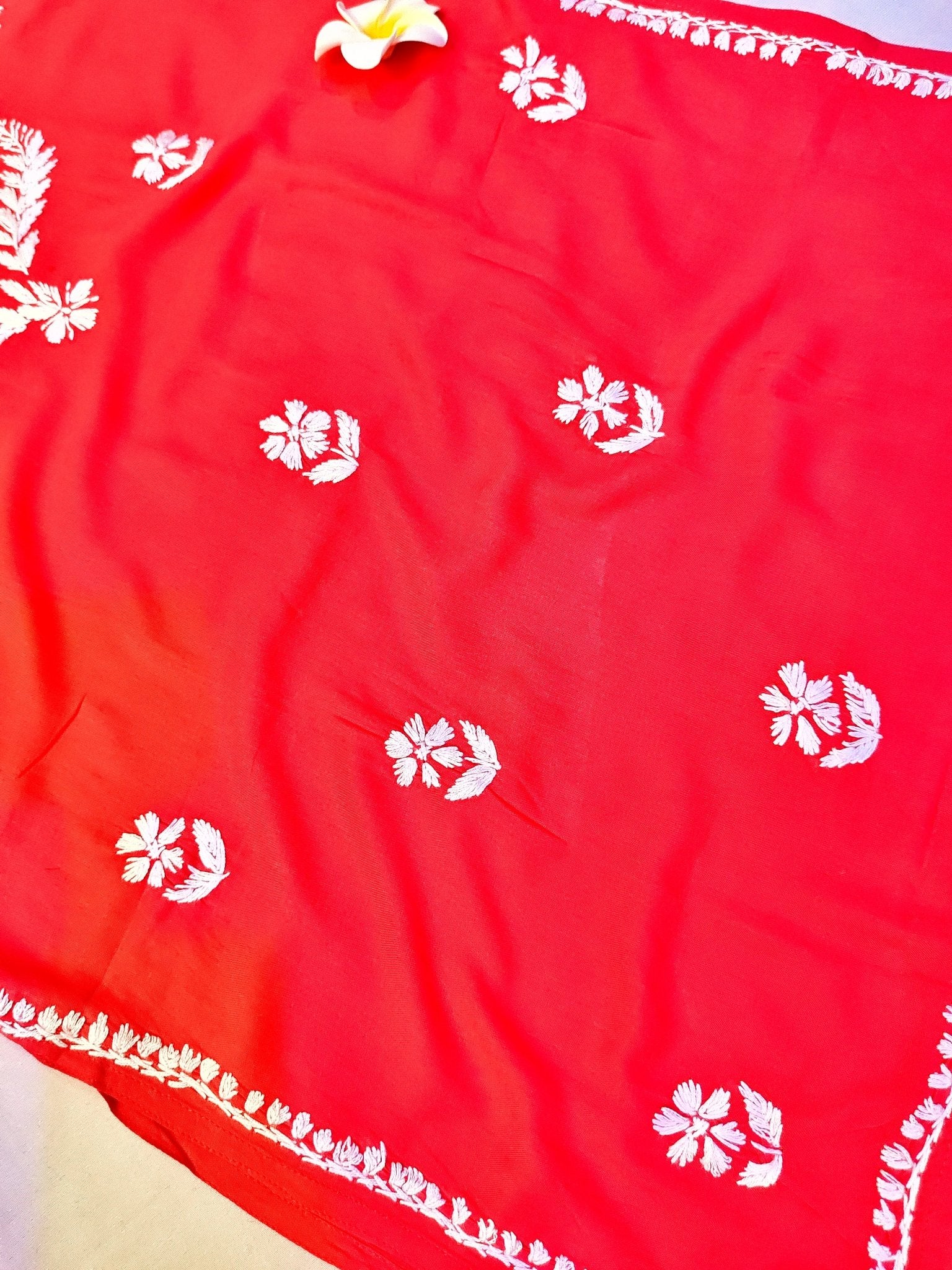 Rayon Handcrafted Strappy Chikankari Short Kurta - Crimson Red - ADNEET