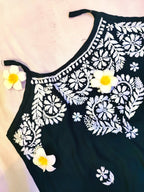 Rayon Handcrafted Strappy Chikankari Short Kurta - Jet Black - ADNEET