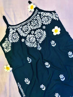 Rayon Handcrafted Strappy Chikankari Short Kurta - Jet Black - ADNEET
