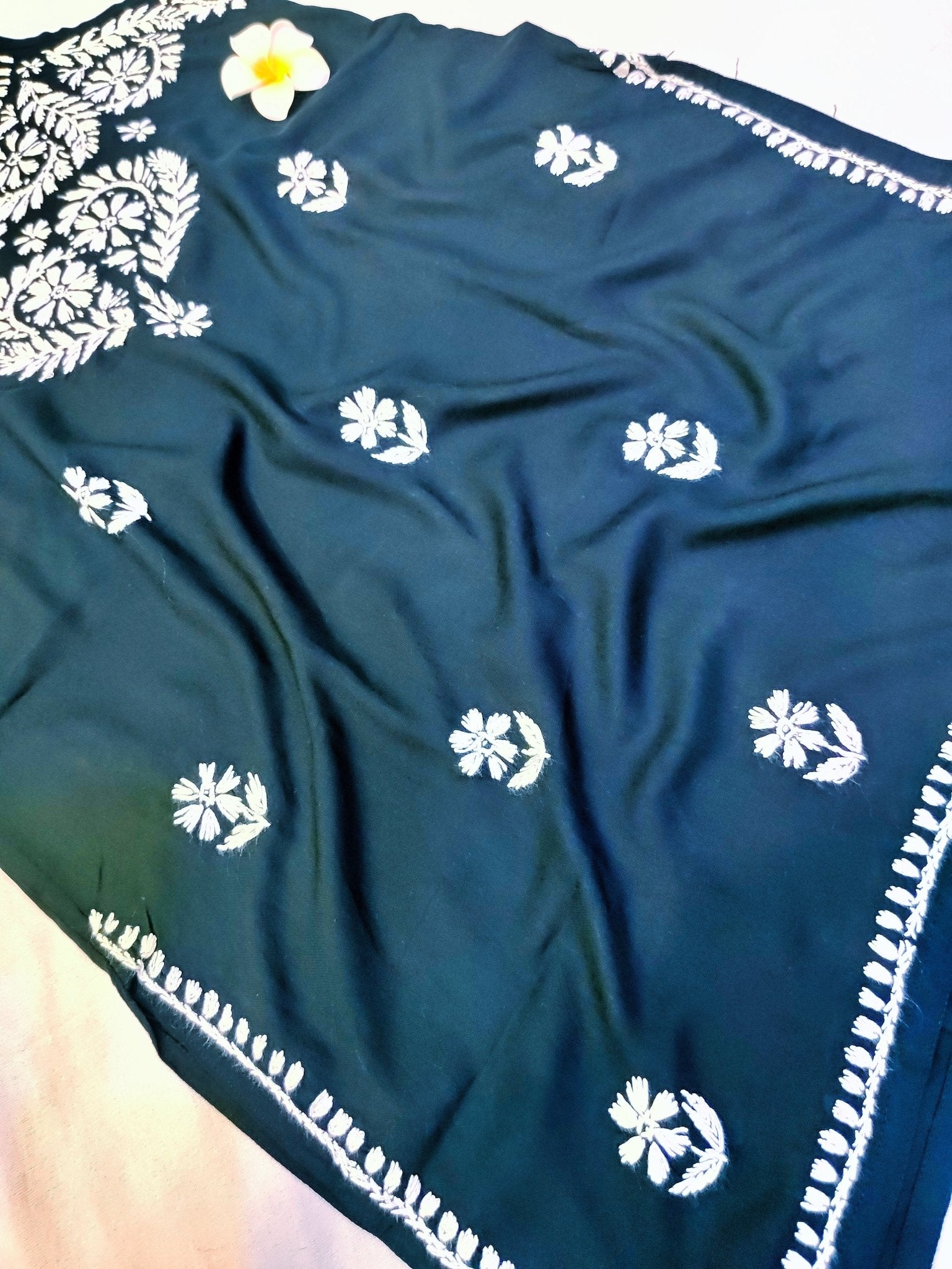 Rayon Handcrafted Strappy Chikankari Short Kurta - Jet Black - ADNEET