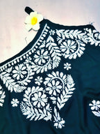 Rayon Handcrafted Strappy Chikankari Short Kurta - Jet Black - ADNEET