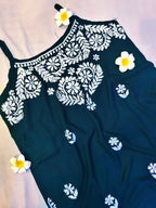 Rayon Handcrafted Strappy Chikankari Short Kurta - Jet Black - ADNEET