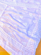 Viscose Chiffon Handcrafted Chikankari A - Line Tunic - Pearl White - ADNEET