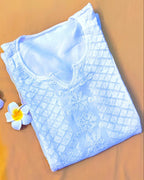 Viscose Chiffon Handcrafted Chikankari A - Line Tunic - Pearl White - ADNEET
