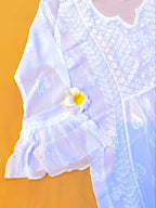 Viscose Chiffon Handcrafted Chikankari A - Line Tunic - Pearl White - ADNEET