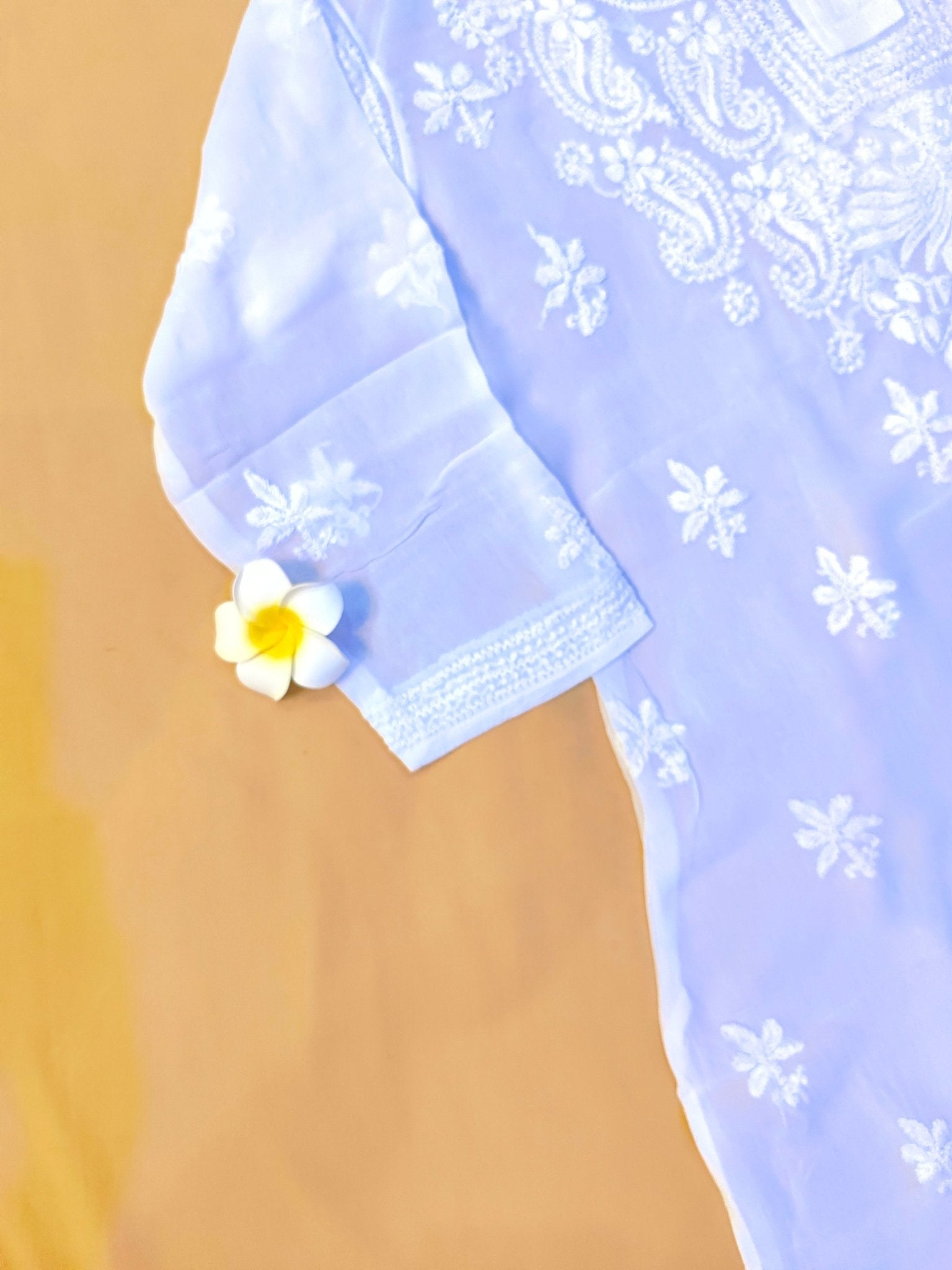 Viscose Chiffon Handcrafted Chikankari Short Kurta - Pearl White - ADNEET