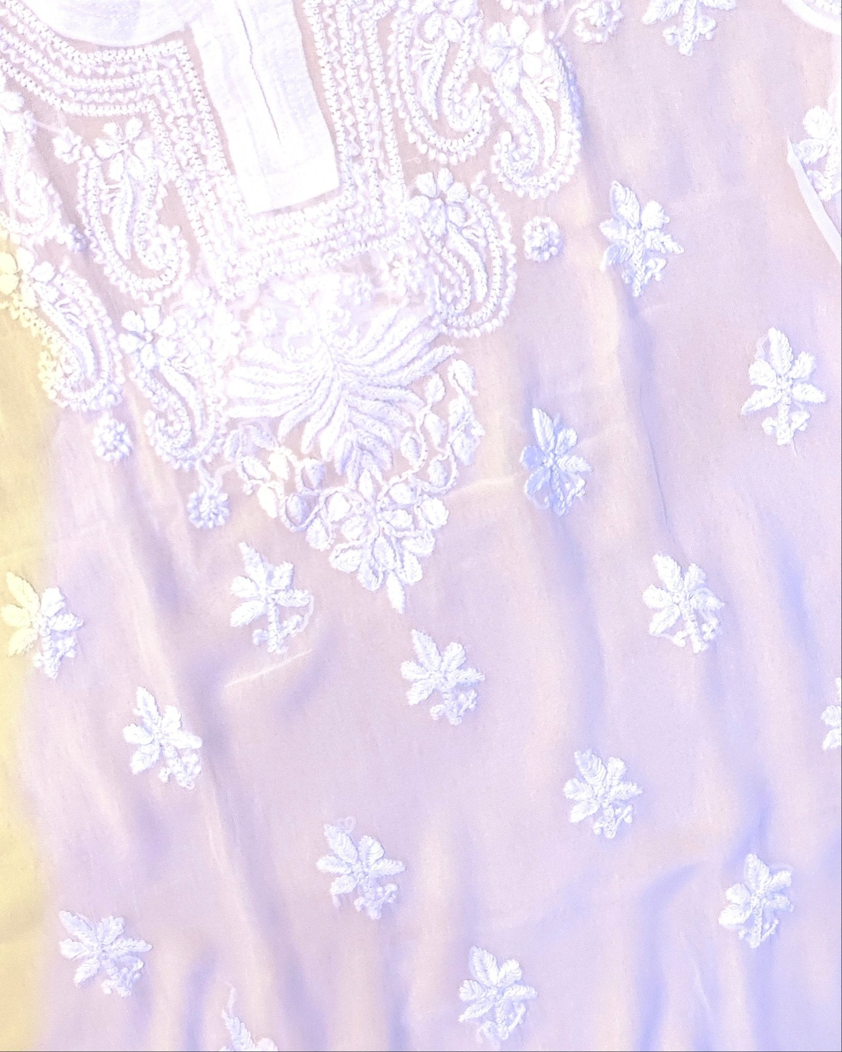 Viscose Chiffon Handcrafted Chikankari Short Kurta - Pearl White - ADNEET