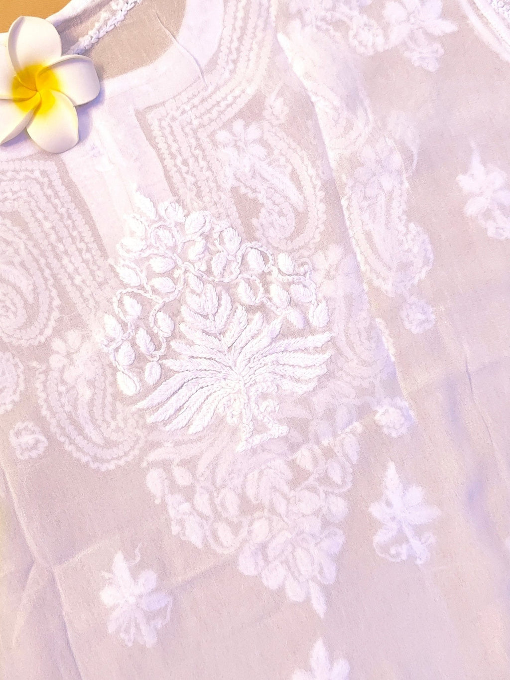 Viscose Chiffon Handcrafted Chikankari Short Kurta - Pearl White - ADNEET