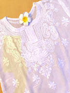 Viscose Chiffon Handcrafted Chikankari Short Kurta - Pearl White - ADNEET