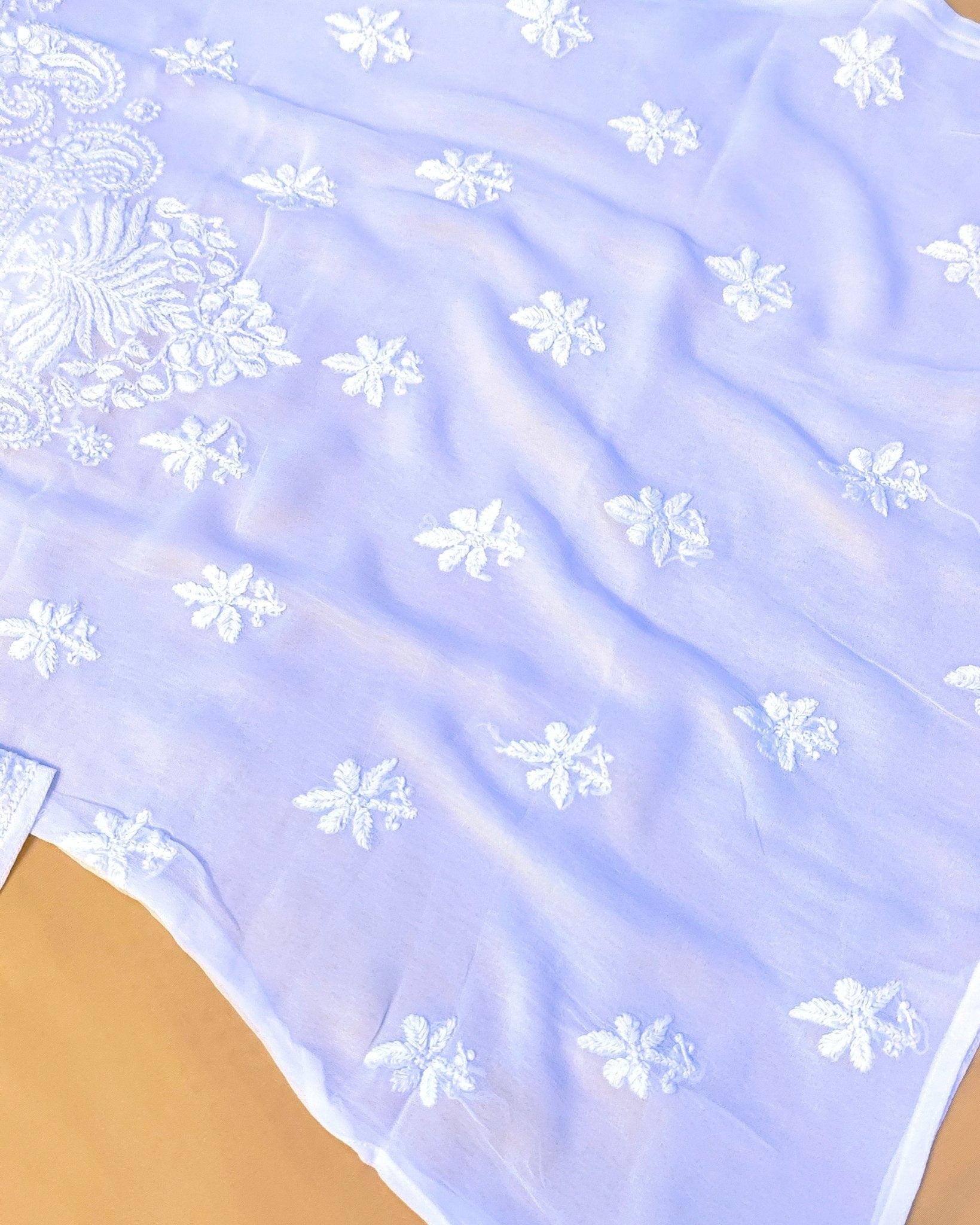 Viscose Chiffon Handcrafted Chikankari Short Kurta - Pearl White - ADNEET